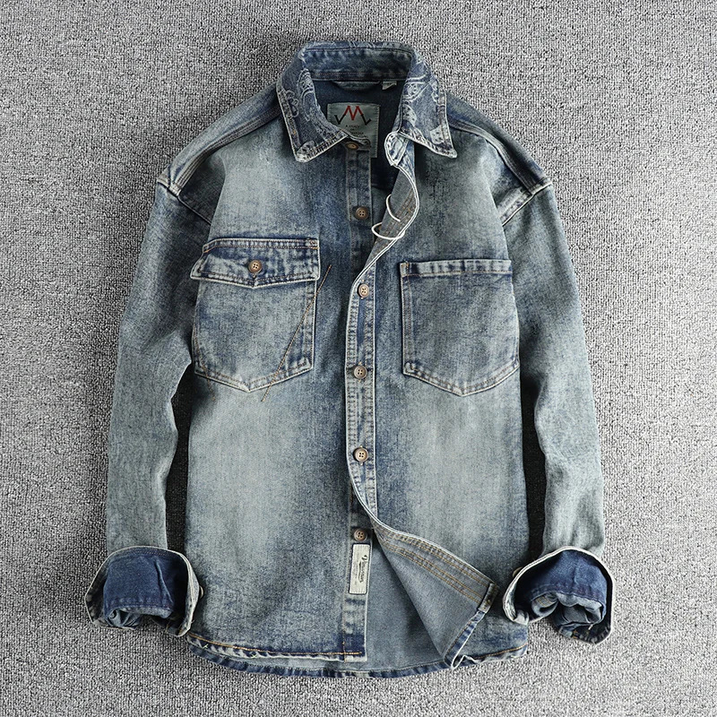 2024 Autumn And Winter American Retro Long Sleeve Lapel Denim Mens Fashion Pure Cotton Washed Old Multipocket Casual Coat 250225