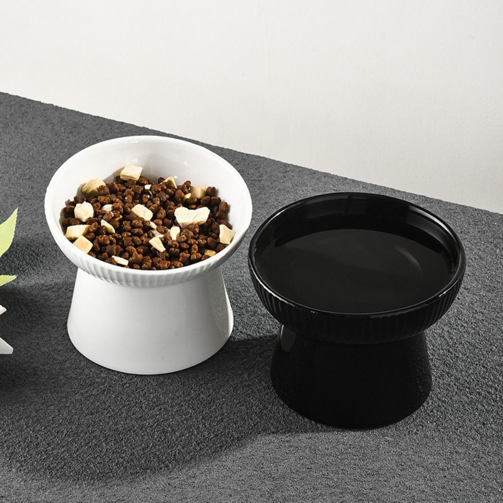 Ceramic Cat Bowl Creative Slanted/Flat Mouth Pet High Foot Bowl Non-slip Multi-use Pet Drinking Feeder Neck Protection
