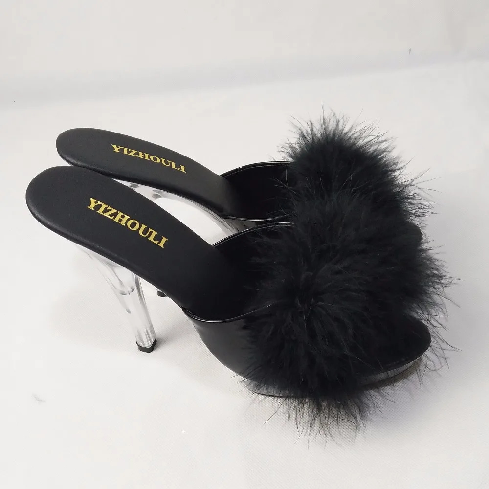 High Heels 13CM Stripper Shoes Plump Feathered Crystal Shoes Sexy Platform Womens Sandals 250228