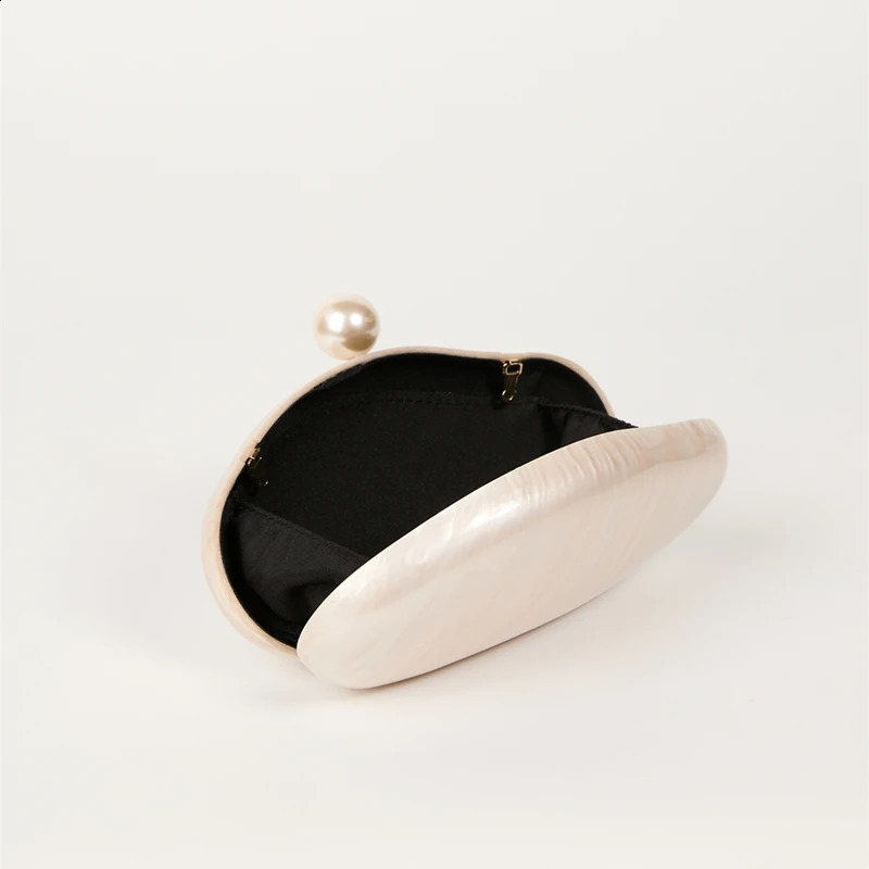 Shell Clutch Bag Acrylic pearl color purse women wedding evening party cute ivory pearl coffee color handbag 250304