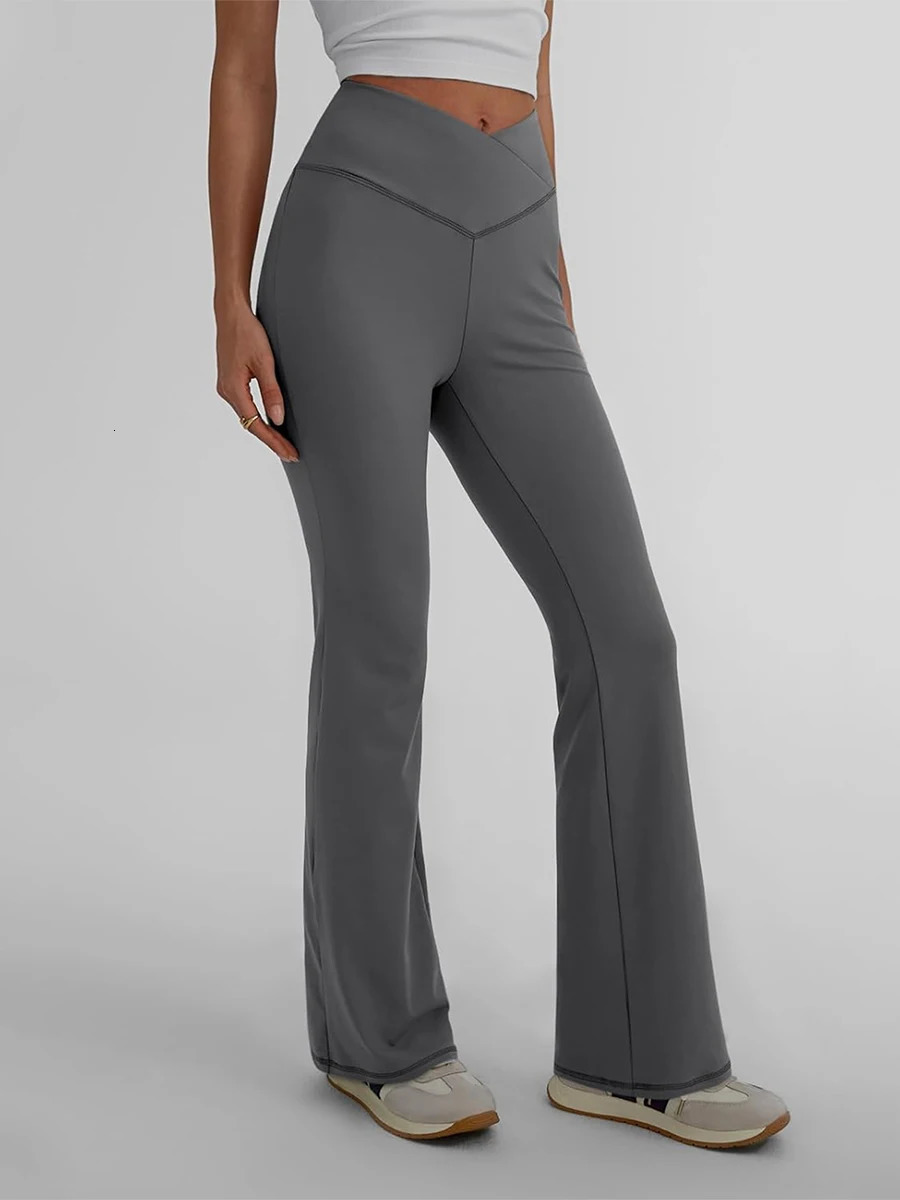Women s High Waist Yoga Leggings with Tummy Control and Flare Leg for Bootcut Style Solid Color Pants 250304