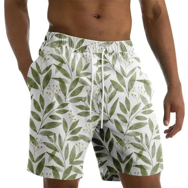 Coconut leaf mens flower beach fabric summer plus size swimsuit mens board shorts casual Hawaii 3D holiday tree trunk stripesXJ250304