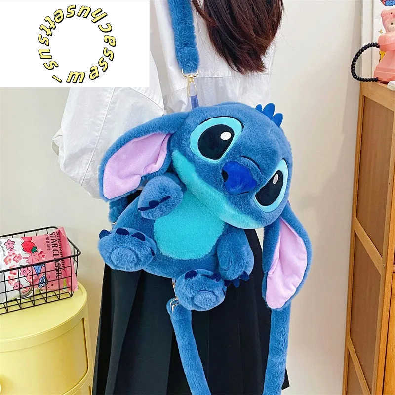 Backpacks Kawaii Stitch Bag Plush Backpack Bagpack Double Shoulder Crossbody Bag Tote Storage Pouch Plushie Anime Toy Girl Gift Kid Y250305ECIA