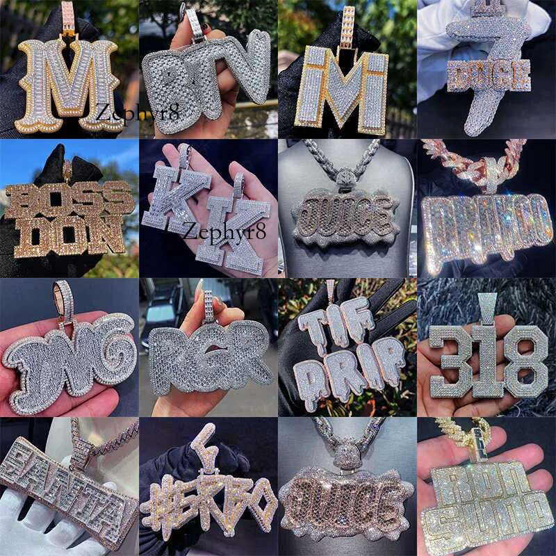 Iced Out Chain Men Jewelry Passes Tester 14k Solid Gold Letter Name Hop Custom Vvs Moissanite Pendant