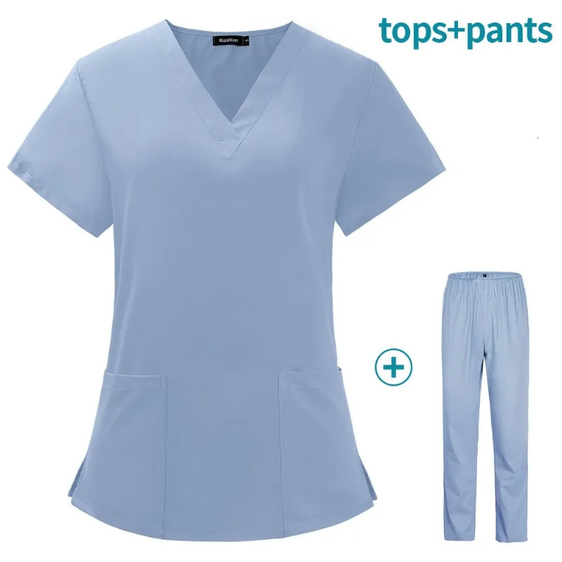 Spa Doctor Nursing Tunic Suit Scrub Set Salon Workwear Clinical Scrubs Top Pant 250304