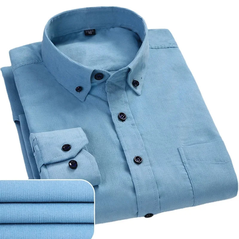 Cotton Corduroy Shirt Long Sleeve Winter Regular Fit Mens Casual Warm S6xl Solid Shirts with Pockets Autumn Quality 250227