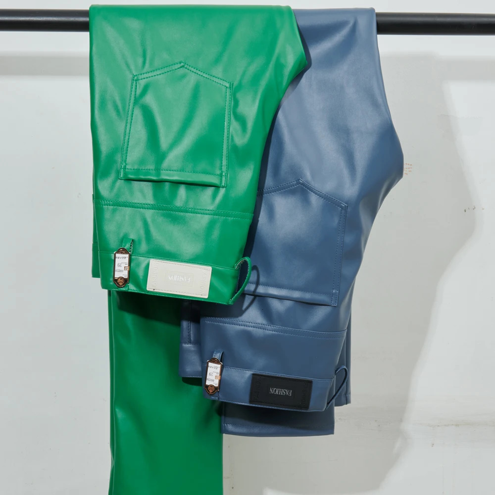 Mens Leather Pants Skinny Fit Stretch Fashion PU Trousers Party Dance Thin Streetwear 250304