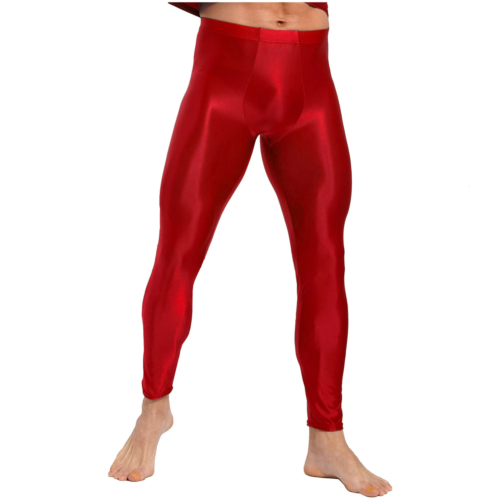 Mens Glossy Oil Tights Long Pants Skinny Leg Trousers Underwear Solid Color Leggings for Exercise Running Gym Fitness Workout 250304