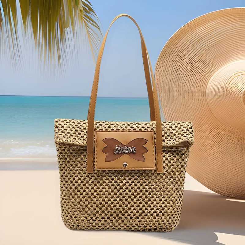 Woven Grass Woven Bag for Women, Large Capacity Summer Versatile Hollow Tote Bag, Beach Vacation Beach Bag 250315
