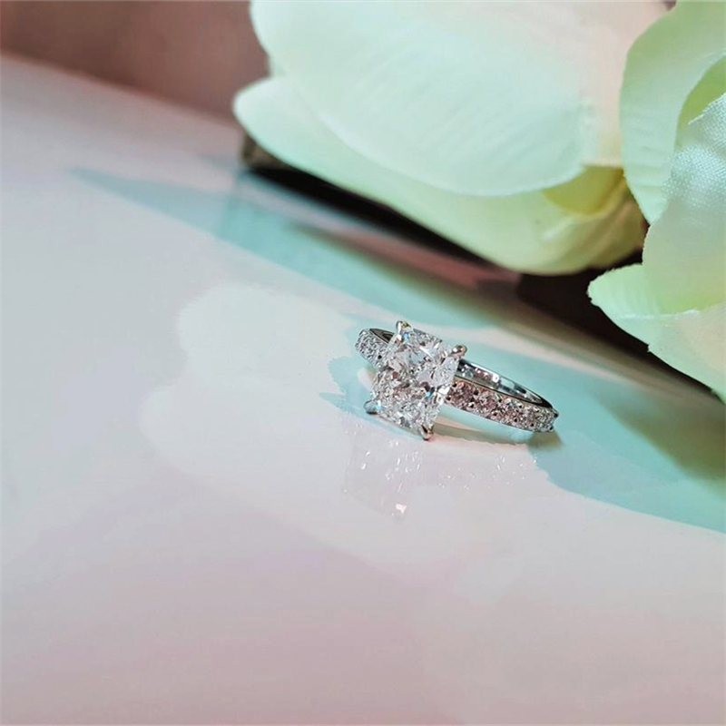 Jewelry 2.0CT E VS1 IGI Certificate Cushion Cut Lab Grown Diamond Engagement Ring Half Pave Wedding Ring For Women 18K Solid Gold