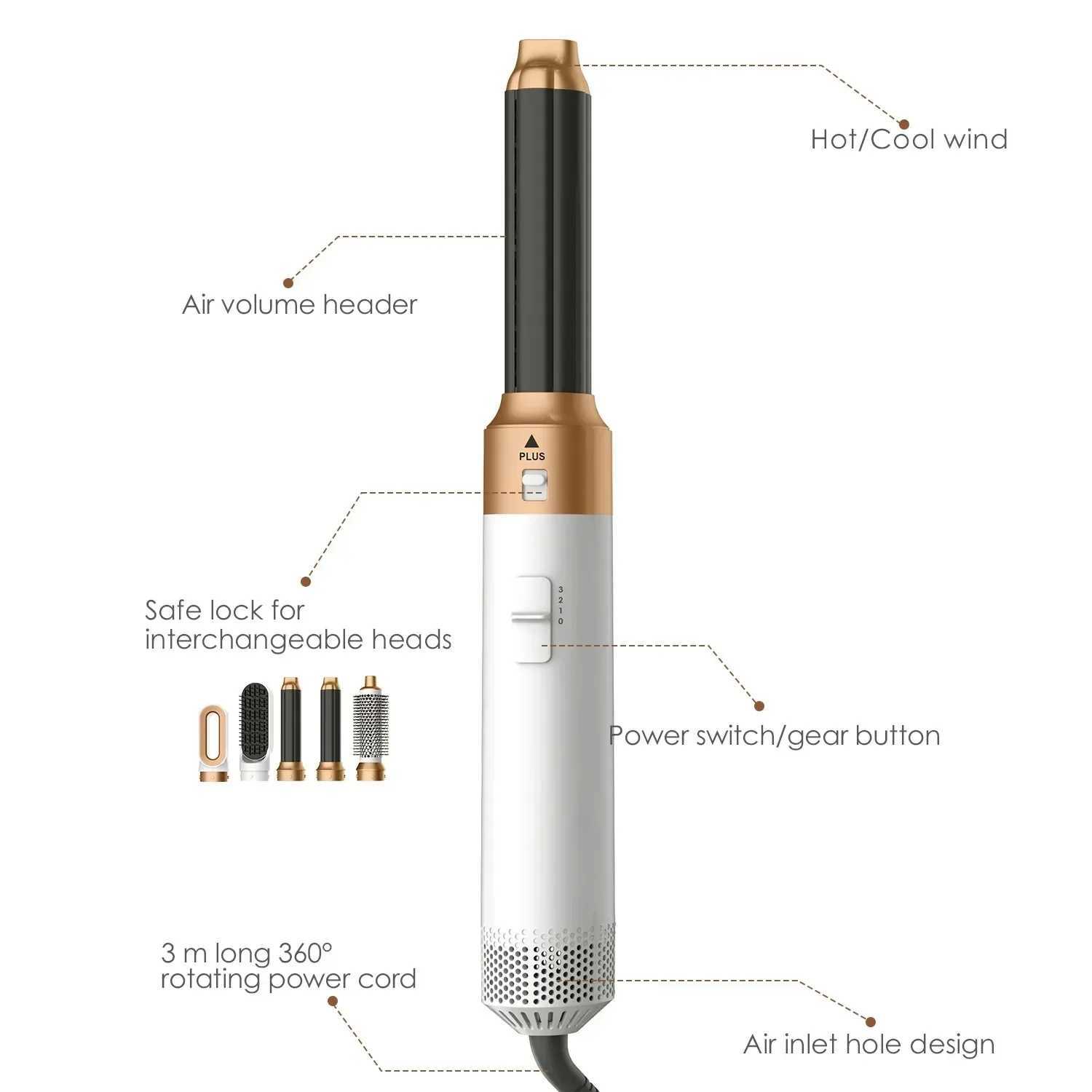 High Speed 5IN1 Hot Air Brush Wrap Blow Dryer With Electric Curling Iron Hair Curler Curling Iron Hair Straightener Styling ToolXJ250305