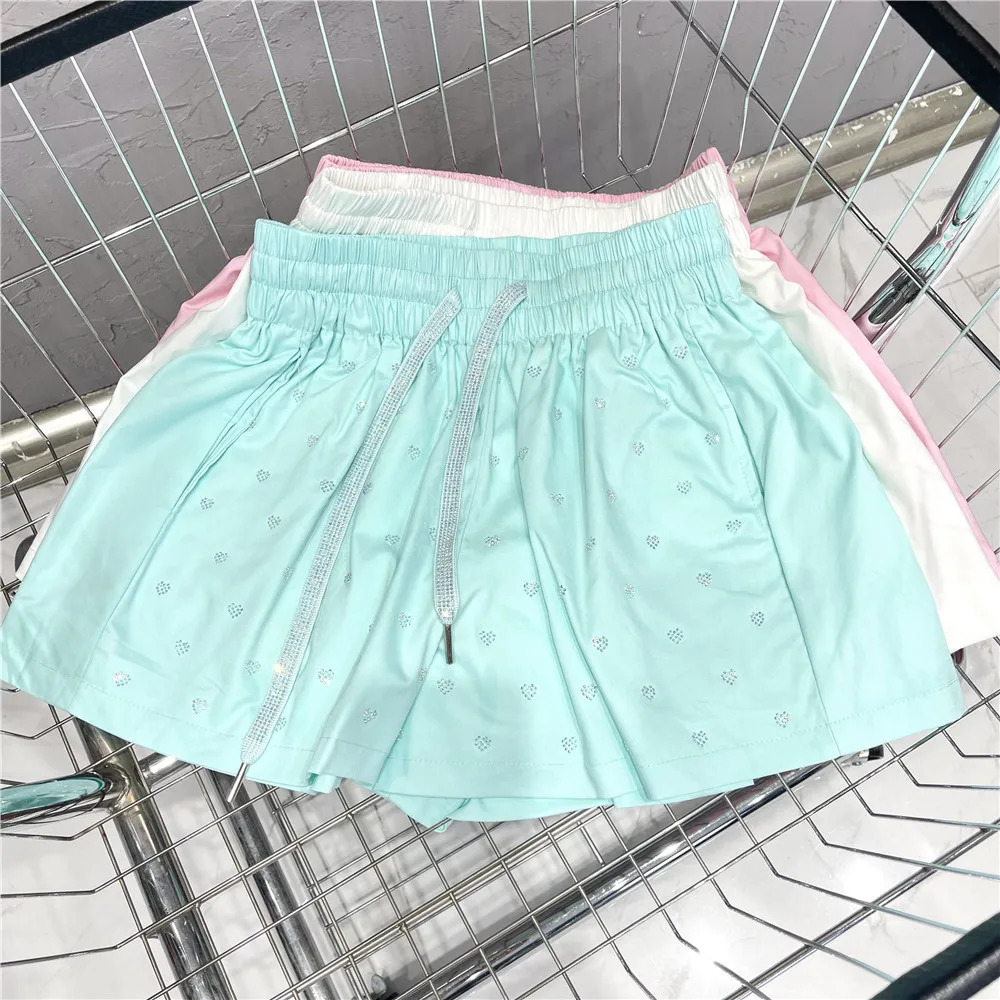 Limiguyue Little Love Diamonds Summer Wide Leg Shorts Elastic Waist Lace High Quality Womens Trouser Z266 250304