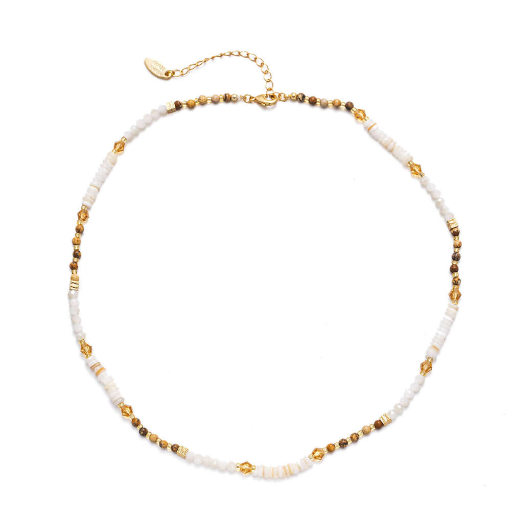 Brass plated tiger eye stone necklace versatile, high-end, simple, niche, fashionable, light , zircon collarbone chain