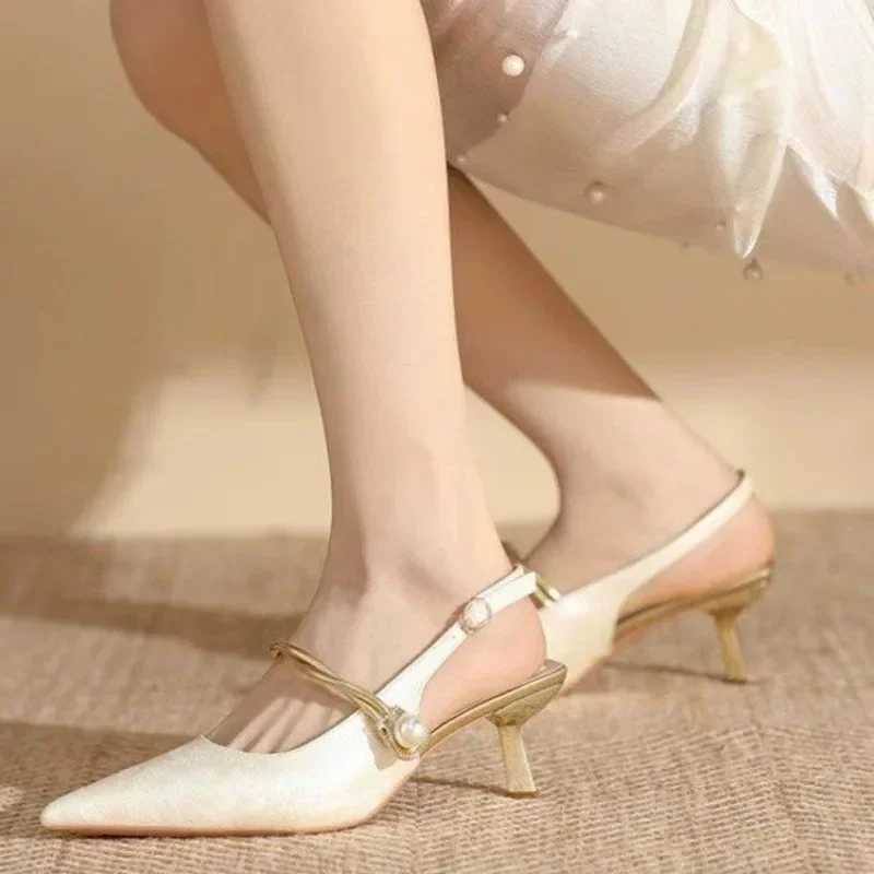 2024 New Summer Fi Pointed Toe Pearl Shoes Womens Sexy Sandals High H Banquet Womens Sandals Y250304