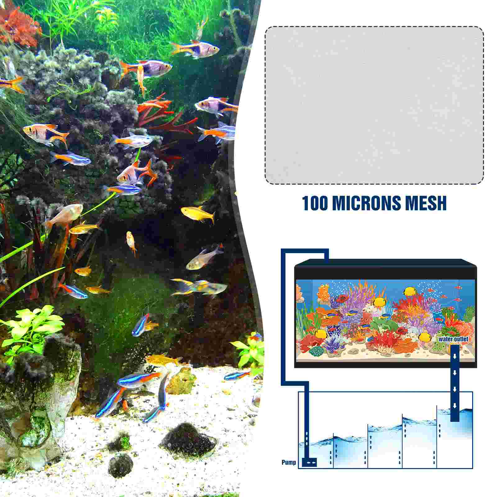 2pcs Aquarium Filter Socks Fish Tank Filtering Bags 4 Inch Ring Diameter Fish Tank Filter Socks (100um)