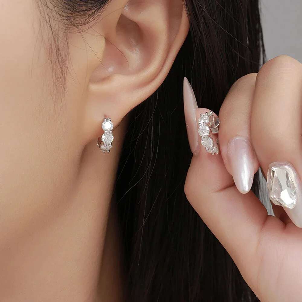 FEOBUR 3Carat Full Moissanite Hoop Earrings for Women Sterg Sier Sparkg 3/4mm Dia Stud Earring Small Hoops