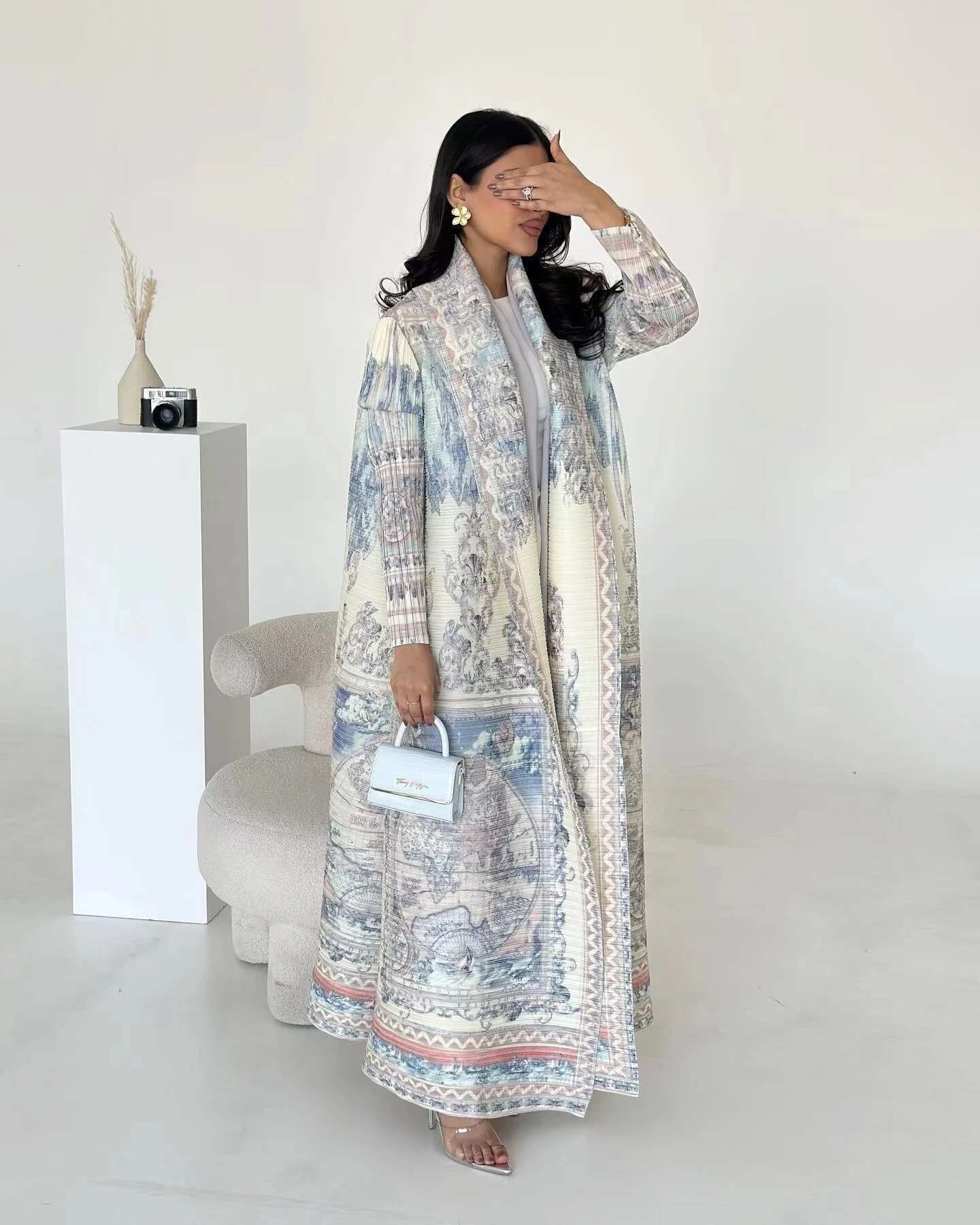 Miyake Pleated Print Foldable Collar Women's Long Sleeve Trench 2024 New Winter Original Design Fashion Cardigan Coat