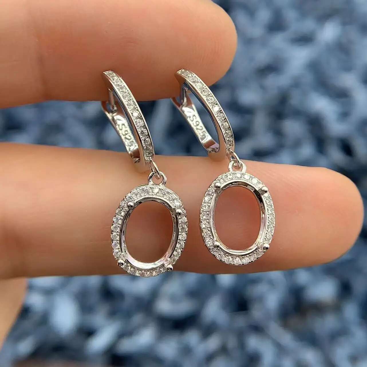 MeiBaPJ Inlay Elliptical 5*7/6*8/7*9/8*10mm S Sterg Sier DIY Empty Earrings Full Drilg Weddings Exquisite Jewelry