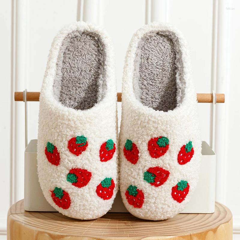 Slippers Cute Fruit Women Winter Indoor Warm Soft Sole Breathable Comfort Anti-slip Bedroom Causal Flat Cotton Shoes