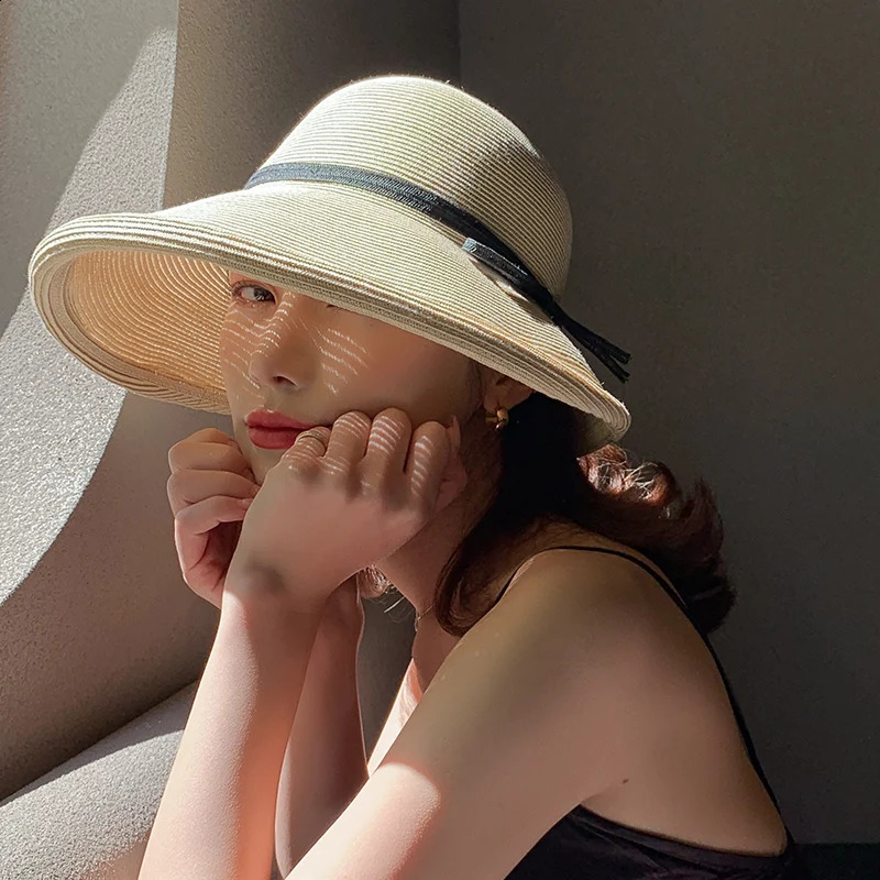 Womens summer hat Womens bucket hat Straw hat beach hat ceremony womens hats spring belt visor sun protection hat 250303