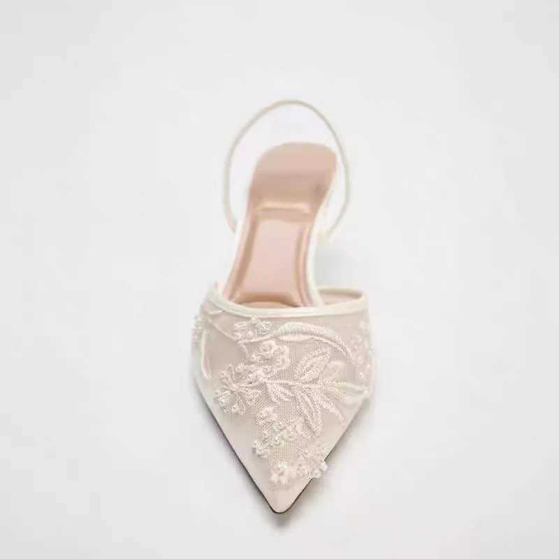 TRAF Wan Vintage Embroidered High H White Pointed Toe Stiletto High H Pumps Autumn Elegant Fem Slingback High H Y250304