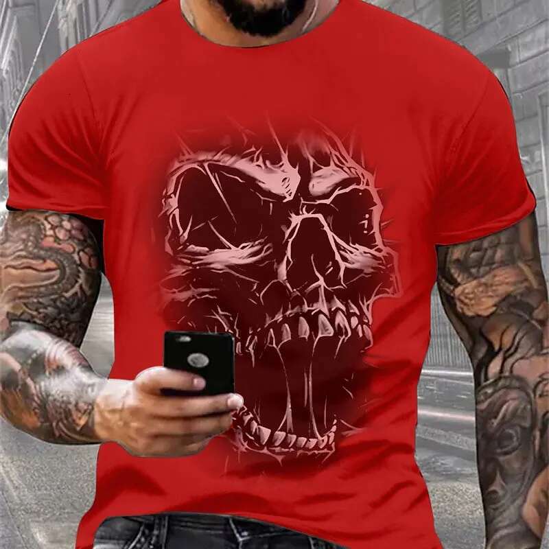 Men's Short Sleeve T-Shirt, Street Clothing, Skull Print, Horror, Casual, Fashionable