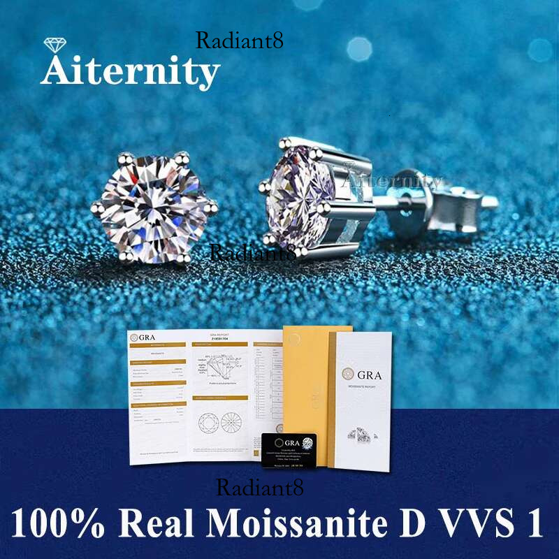 2 GRA Certificates Moissanite Studs Earrings Pass Dia tester Pen For Men Women Sier Plated Wedding Gemstone