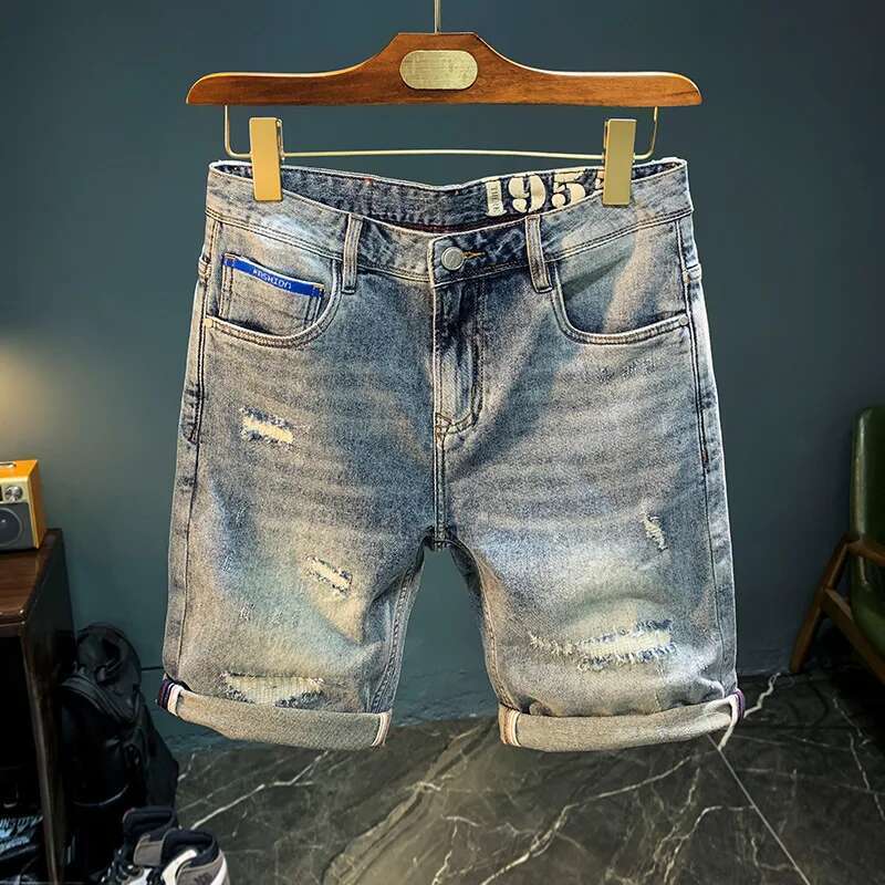 Denim Men's Summer Straight Ripped Thin And Breathableinsfashion Brand Casual Simple All-Match Pirate Shorts