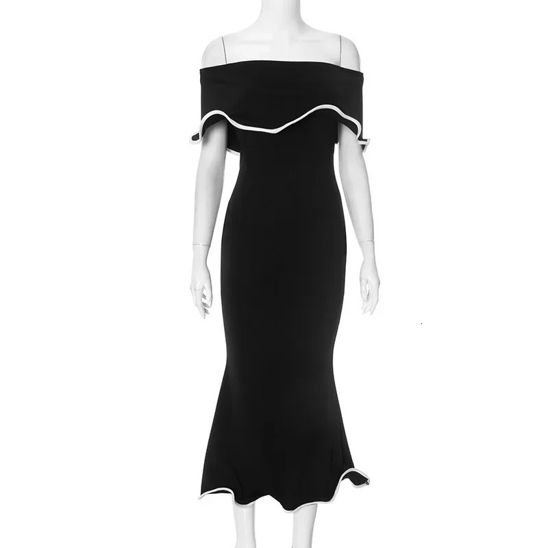 Strapless Sexy Party Club Ruffles Maxi Dress Off Shoulder Backless Outfit Summer Bodycon Ruched Evening Dresses 250304