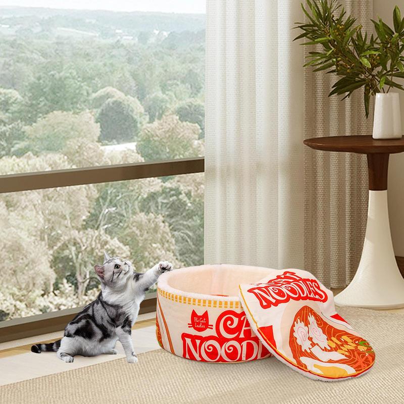 Cartoon Ramen Cat Nest Winter Warm Cute Semi-enclosed Cat Bed With Removable Cushion Can Be Opened And Washed Pet House Sofa