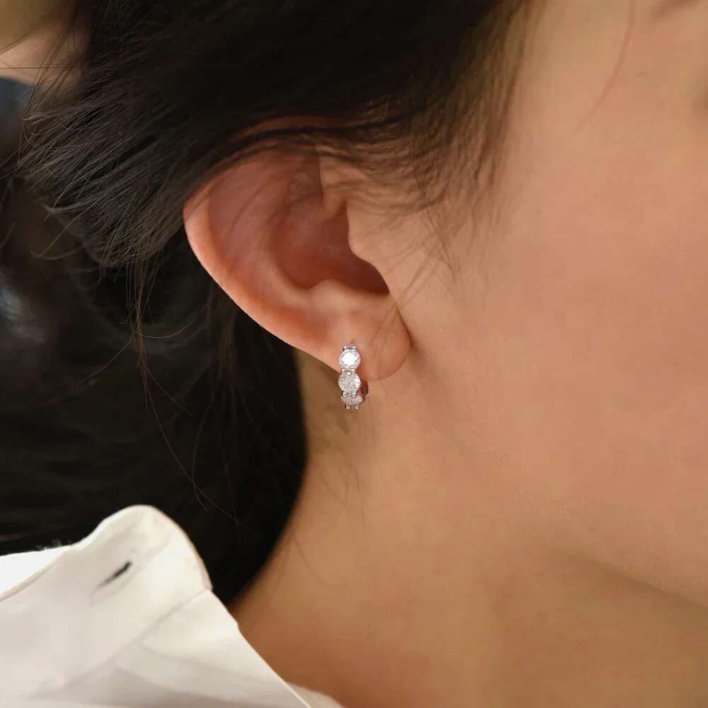 FEOBUR 3Carat Full Moissanite Hoop Earrings for Women Sterg Sier Sparkg 3/4mm Dia Stud Earring Small Hoops