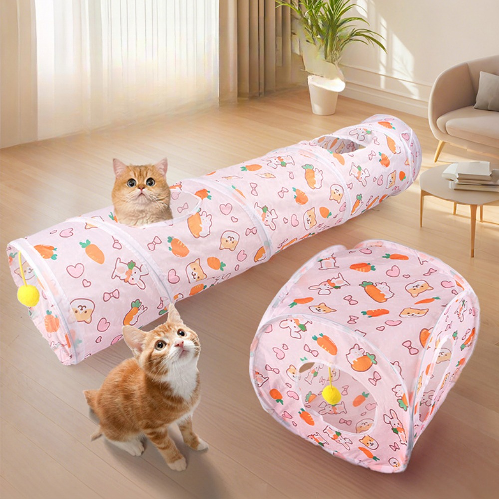 Foldable Pet Tunnel for Cat Dog Interactive Play Tent with Carrot Design Durable Cat Tunnel for Indoor/Outdoor Use Pet Playhouse
