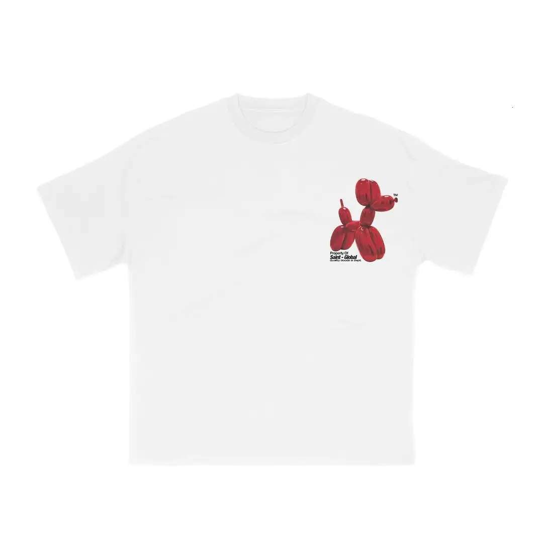 American Haruku Fashionable Balloon Dog Print T-Shirt Men's Summer Loose Casual Simple White Short Sleeve Campus Couple Outfit