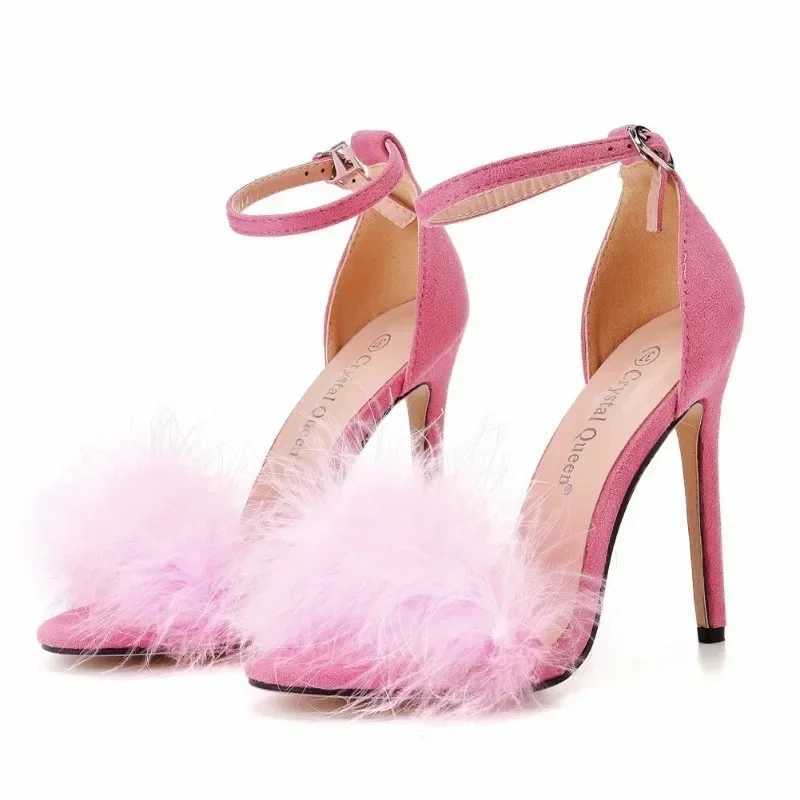 Women Shallow Mouth Womens Shoe Sexy Feather High Heel Sandals European American Large 46 FishXJ2500305