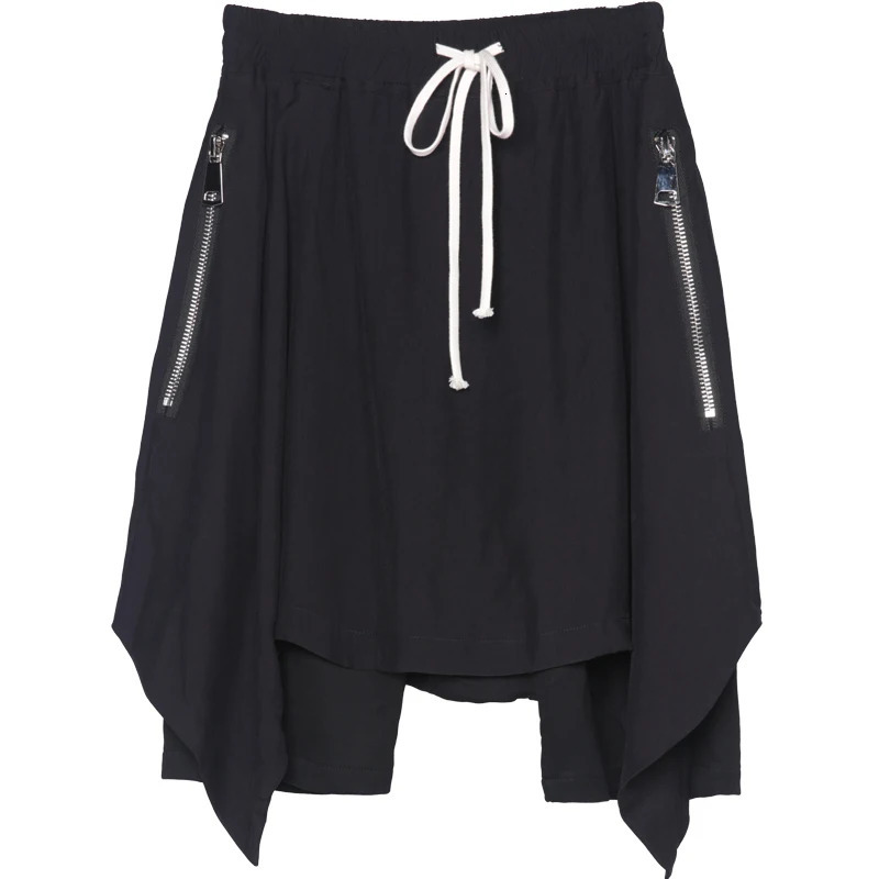 Dark n vertical stitching zipper personality loose shorts in the original culottes and style ro 250304