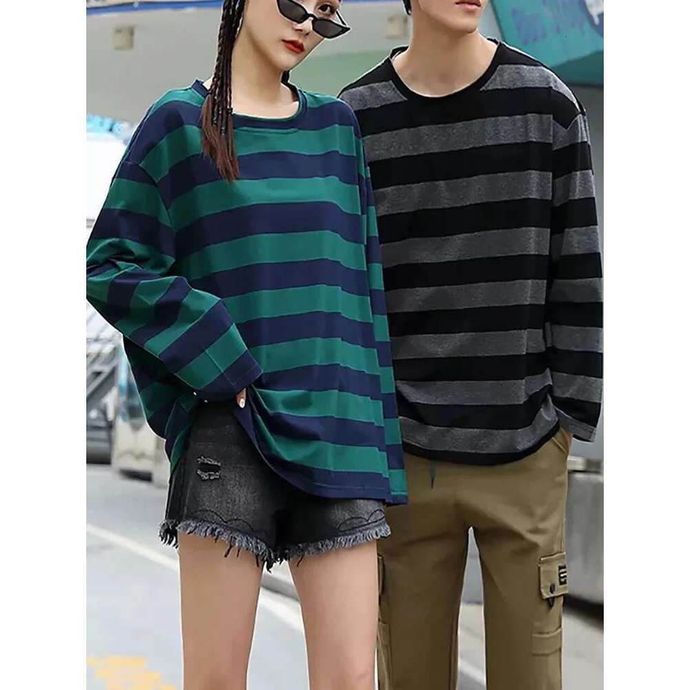 Shirt Striped Streetwear Haruku Couple Female Long Sleeve Gothic Shirts Spring Woman T-Shirt Vintage Blouse Tops KLMY T-