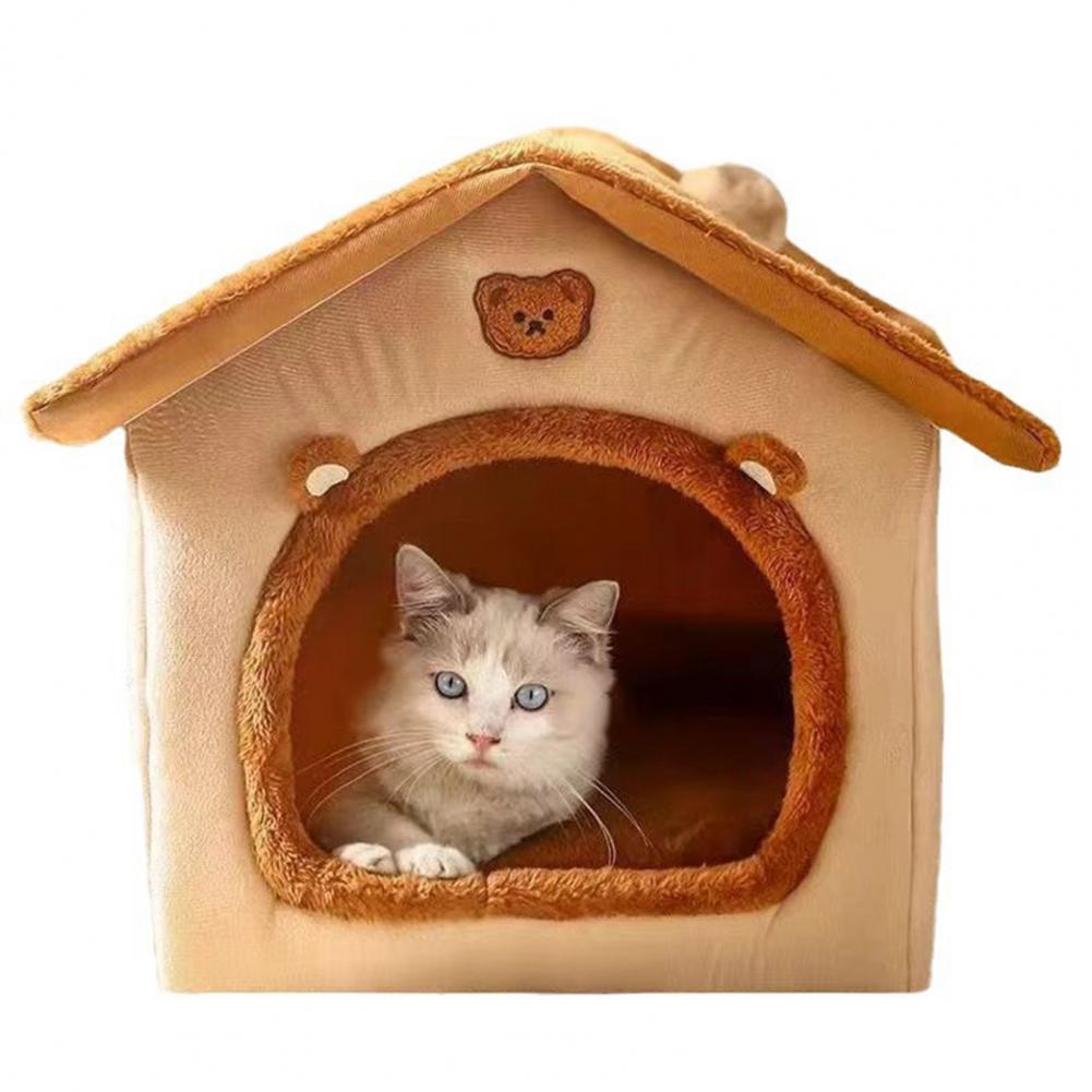 Cartoon Bear Dog House Cozy Cartoon Bear Pet Bed Cave with Removable Cushion Pillow for Indoor Cats Dogs Winter Warm for Kittens