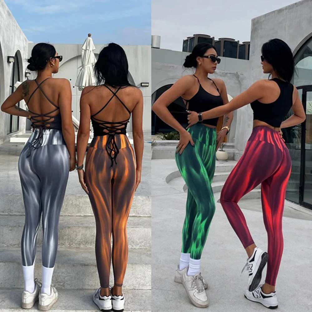 Seamless Push Up Scrunch Sport Leggings For Women Tummy Control Butt Lift Yoga Fiess Tights Gym Workout Pants Aurora Gradient KLMY