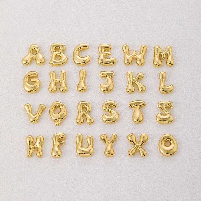 Golden Color Stainless Steel Initial Necklace for Women Girls Chunky Bubble Letter Pendant Necklaces Trendy Collar Jewelry Gift