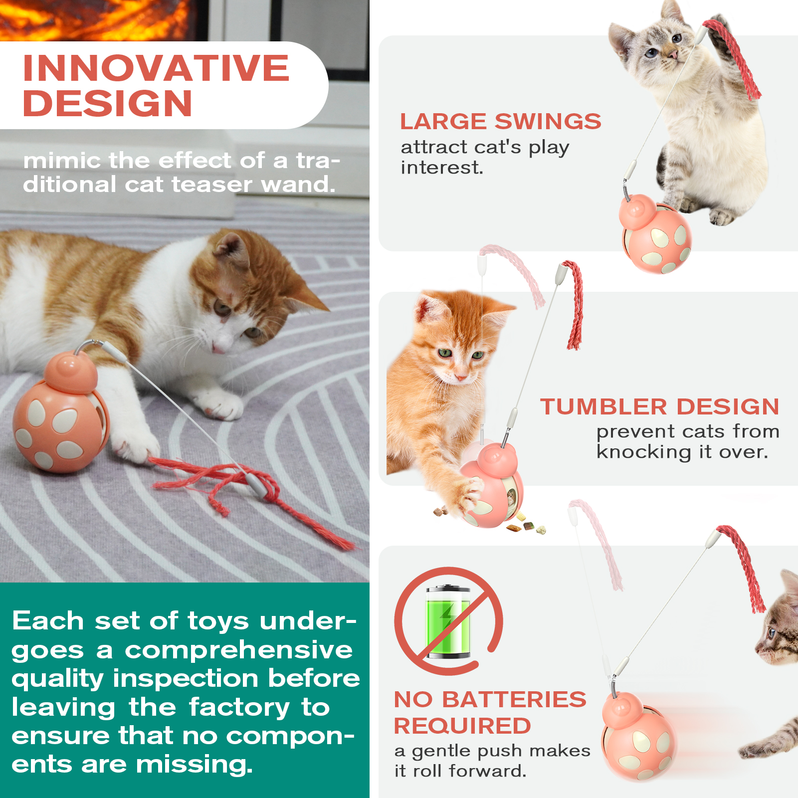 PARKER Interactive 3-in-1 Cat Toy Set with Feeder Tumbler Feather Dancer Wire Swinging No Tumbler Teaser Stick Balance Car