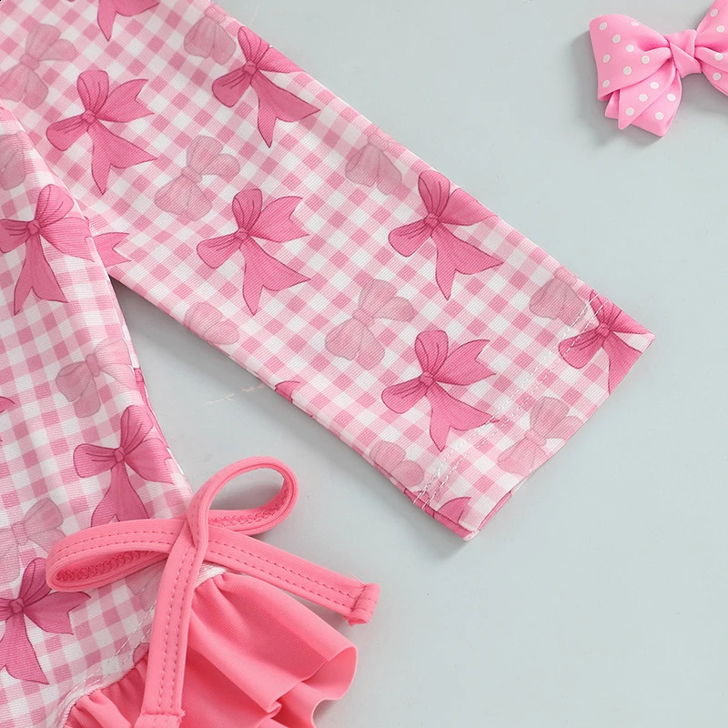 Toddler Girl Floral Rash Guard Swimsuit Set with Long Sleeve and Ruffle Bottom Bathing Suit Infant Swimwear and Sun Hat for 250304