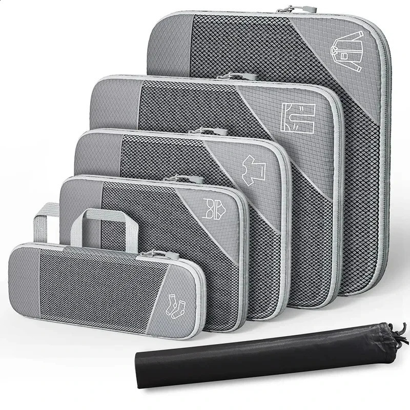 Ship from US 6Pcs Set Travel Storage Organizer Portable Clothes Bags Lightweight Suitcase Bag Compressed Packing Cubes Luggage 250305FBB