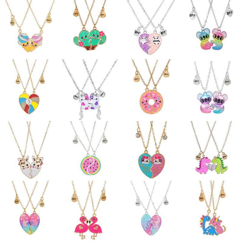 Qpeach k Heart Unicorn Bear Cat Pendant Best Friend Girl BFF Necklace of 2 for Besties Friendship Jewelry Gifts