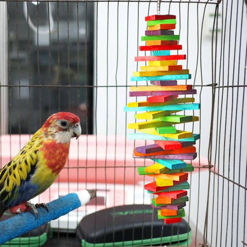 Bird Cage Toys Parrot Chewing Toys Colordul Parrot Foraging Blocks With Multi Layers For African Grey Macaws Conure Cockatoos