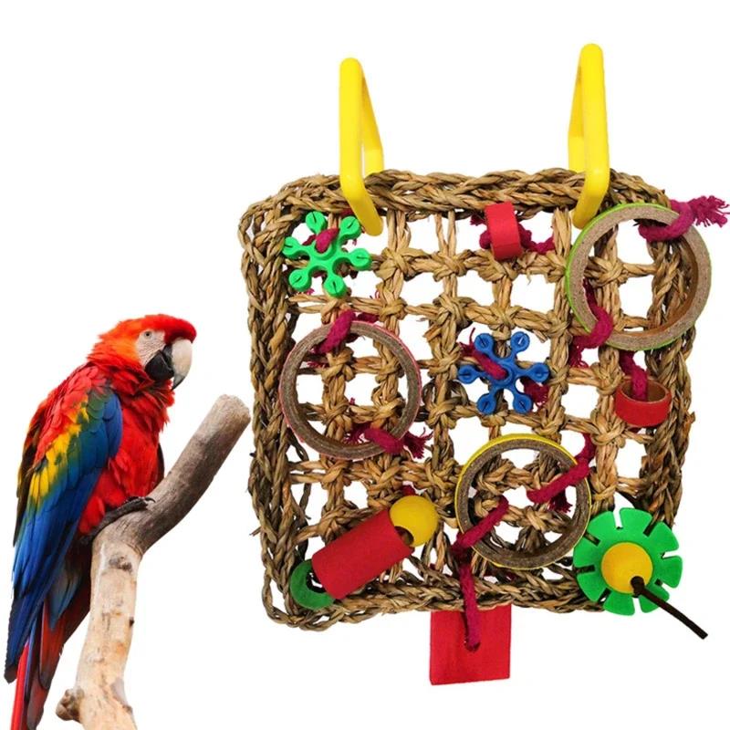 Popular Bird Climbing Net Parrot Toys Woven Seagrass Biting Hanging Hemp Rope Swing Play Ladder Chew Foraging Funny Colorful