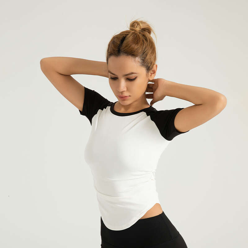 Special Area Contrasting Pleated Suit For Women With Waist Reduction And Slimming Effect, Yoga Exercise Outdoor Fitness Top KLMY