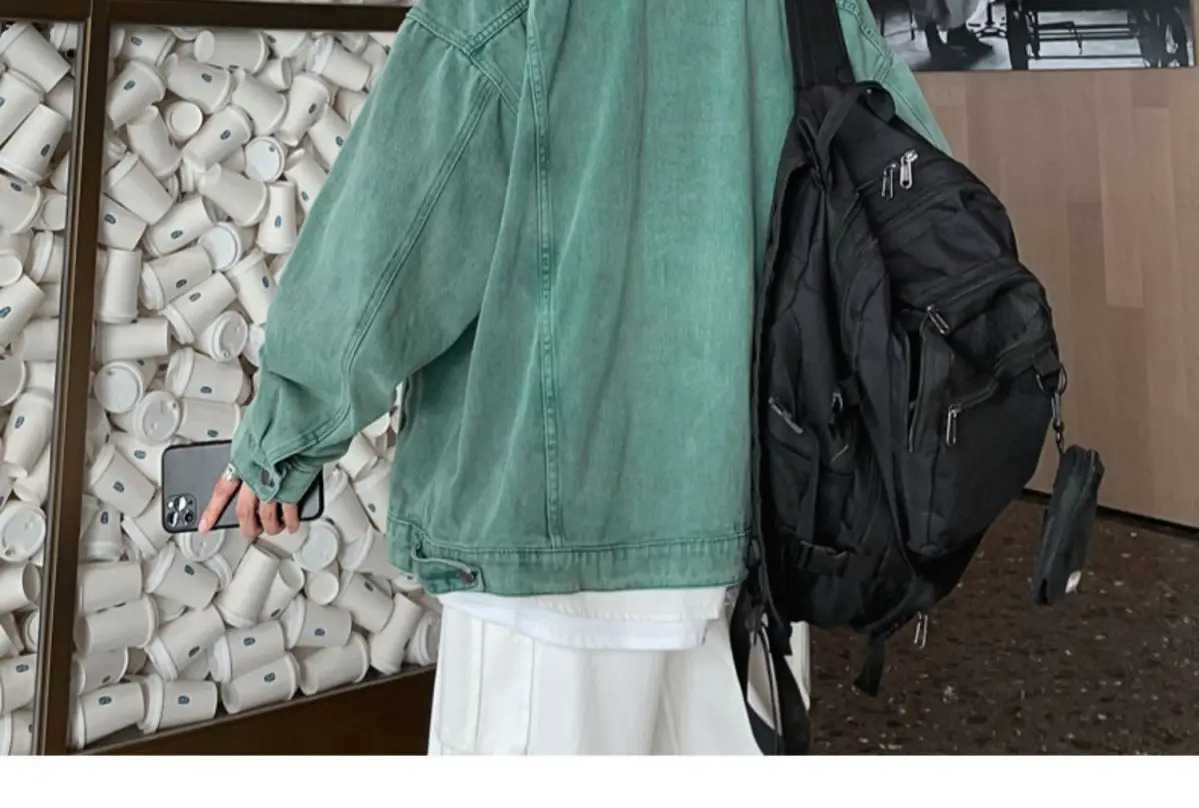 Lapel n Versatile Spring Autumn Denim Jackets for Men Trendy s Loose Boys Couples Solid Color Jacket Tops 250225
