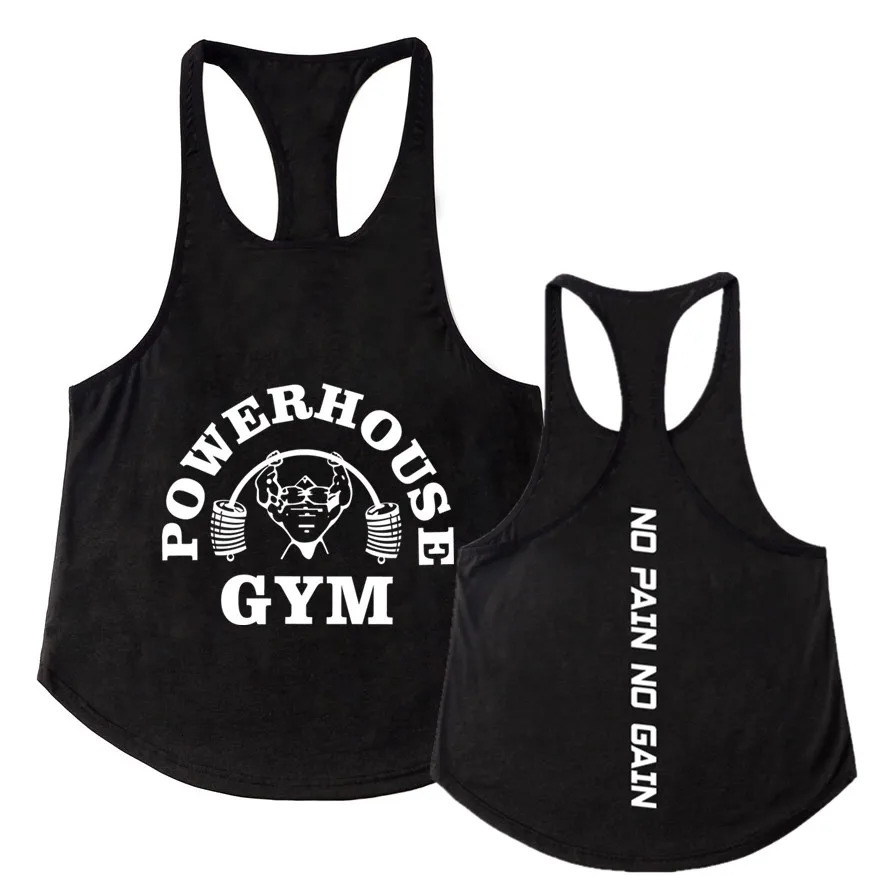 Mens Gym T-shirts for tank top Sportswear man singlets rave POWERHOUSE Bodybuilding print Casual vest sportswear Undershirt 250304