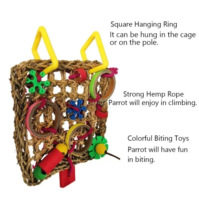 Popular New Fashion Parrot Toys Woven Seagrass Biting Hanging Hemp Rope Swing Play Ladder Chew Foraging Funny Colorful
