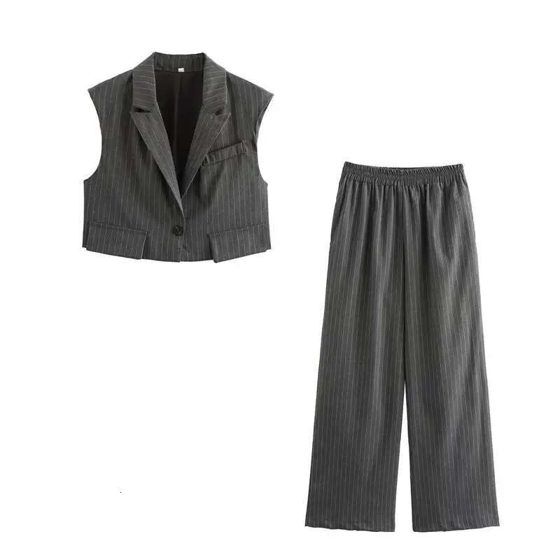 TRAF 2025 New Elegant Sets Women's Summer Holiday Fashion Loose Striped Elastic Waist Pants Suit Street Chic Youth 2-Piece Set